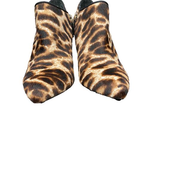 Lanvin Black Brown Calf Hair Leopard Print Pointed Toe Ankle Booties Size 7 1/2 - Picture 5 of 10